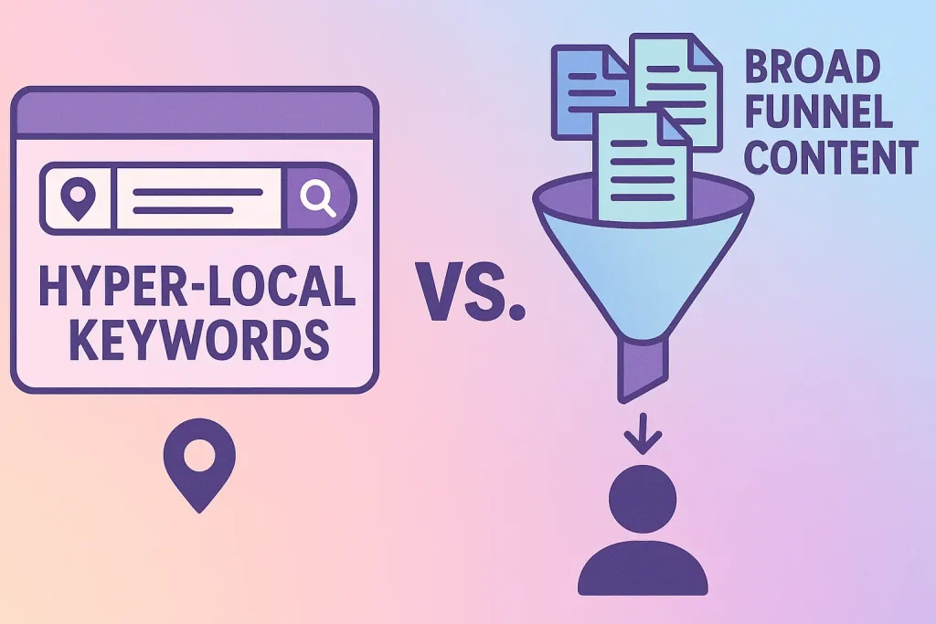 hyper local keywords vs broad funnel content